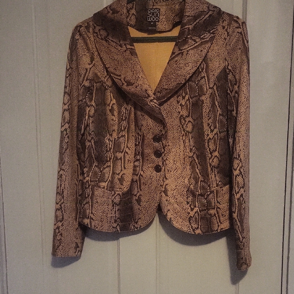 CLARA SUNWOO Snake Pattern Blazer in Brown